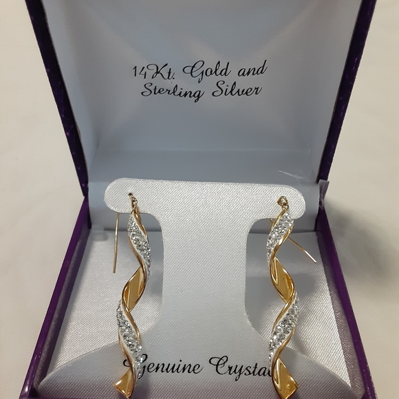 14k Gold and Crystal Dangle Earring - Picture 2 of 2